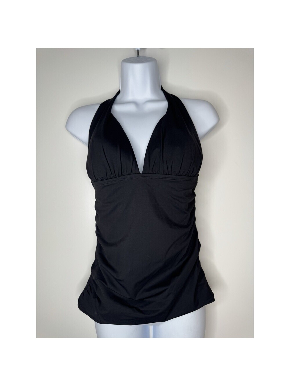 Tommy Bahama Womens Pearl Halter Tankini Black Swimsuit Top SMALL Ruched